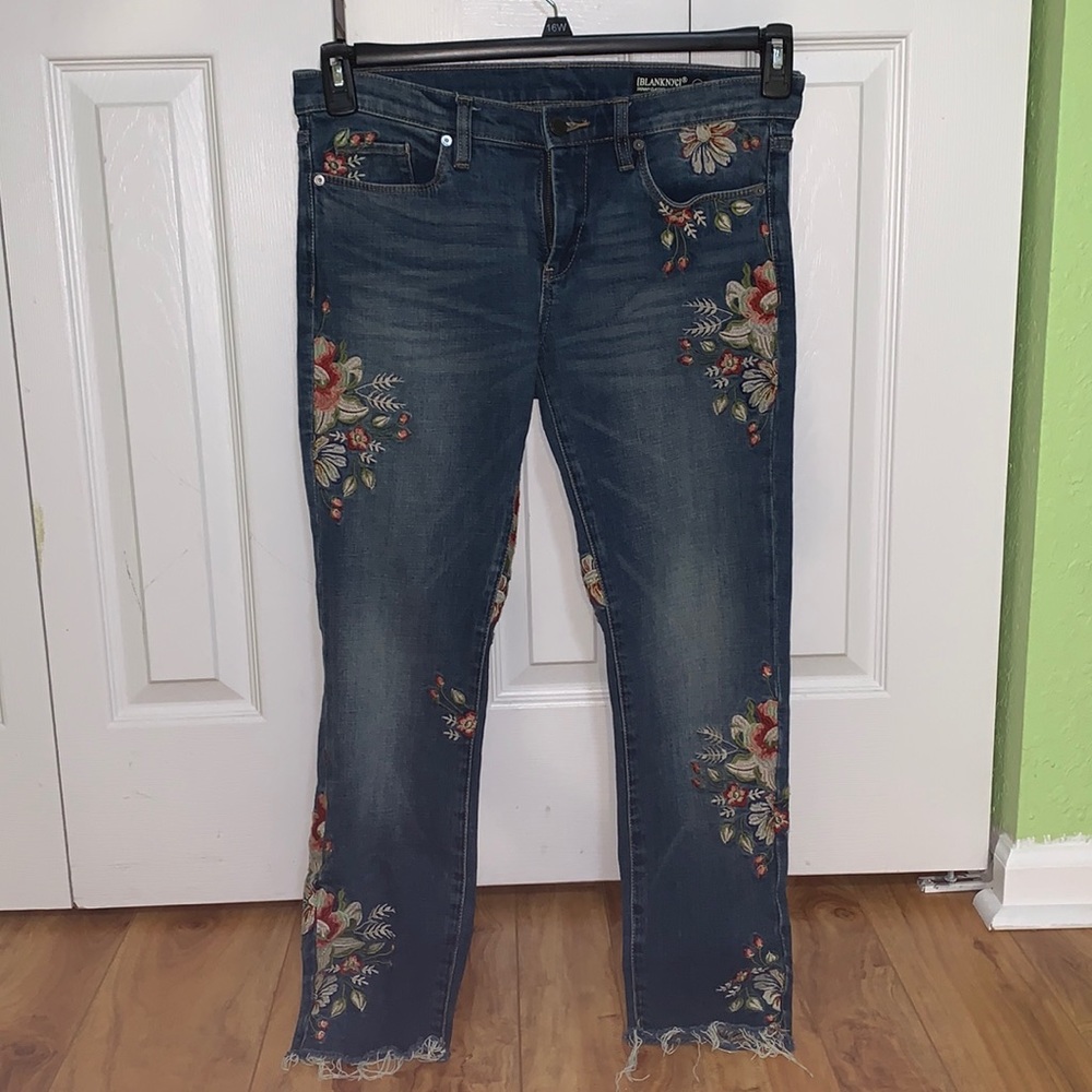 BLANK NYC Embroidered Flower Jeans